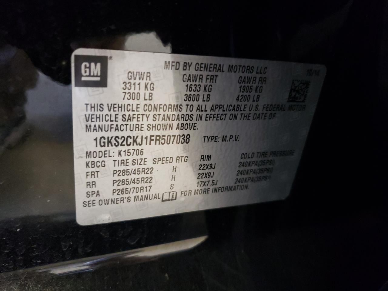 1GKS2CKJ1FR507038 2015 GMC Yukon Denali