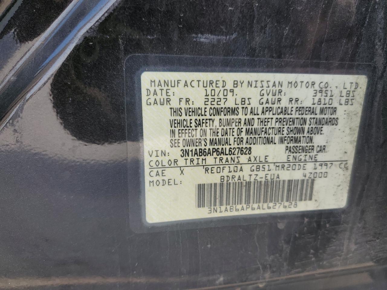 3N1AB6AP6AL627628 2010 Nissan Sentra 2.0