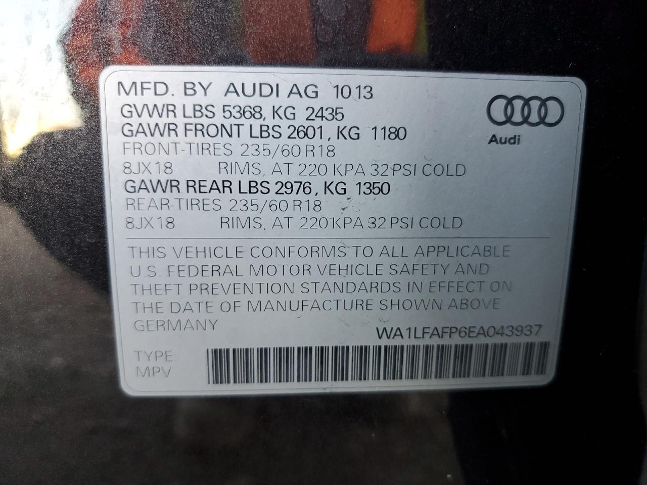 WA1LFAFP6EA043937 2014 Audi Q5 Premium Plus