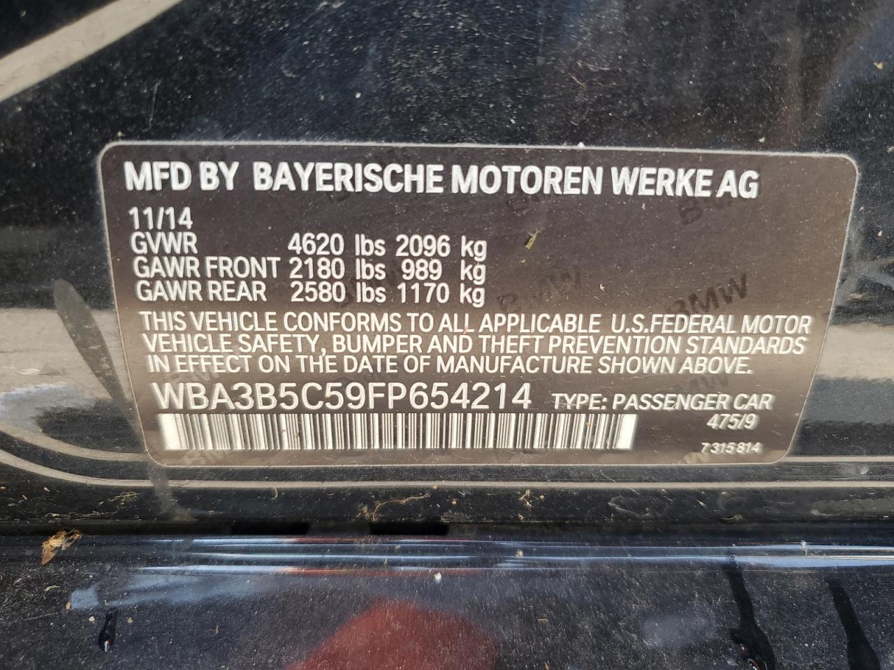 2015 BMW 328 Xi Sulev VIN: WBA3B5C59FP654214 Lot: 69453734