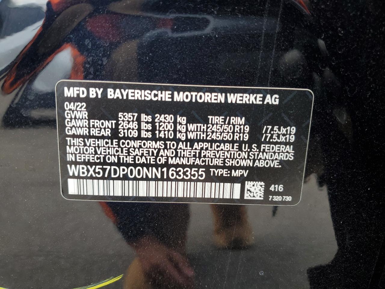 2022 BMW X3 xDrive30I VIN: WBX57DP00NN163355 Lot: 72291374