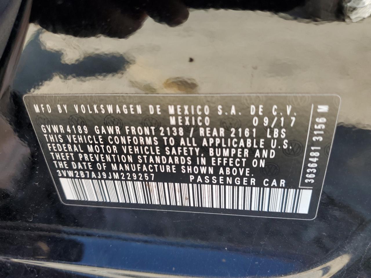 3VW2B7AJ9JM229257 2018 Volkswagen Jetta S