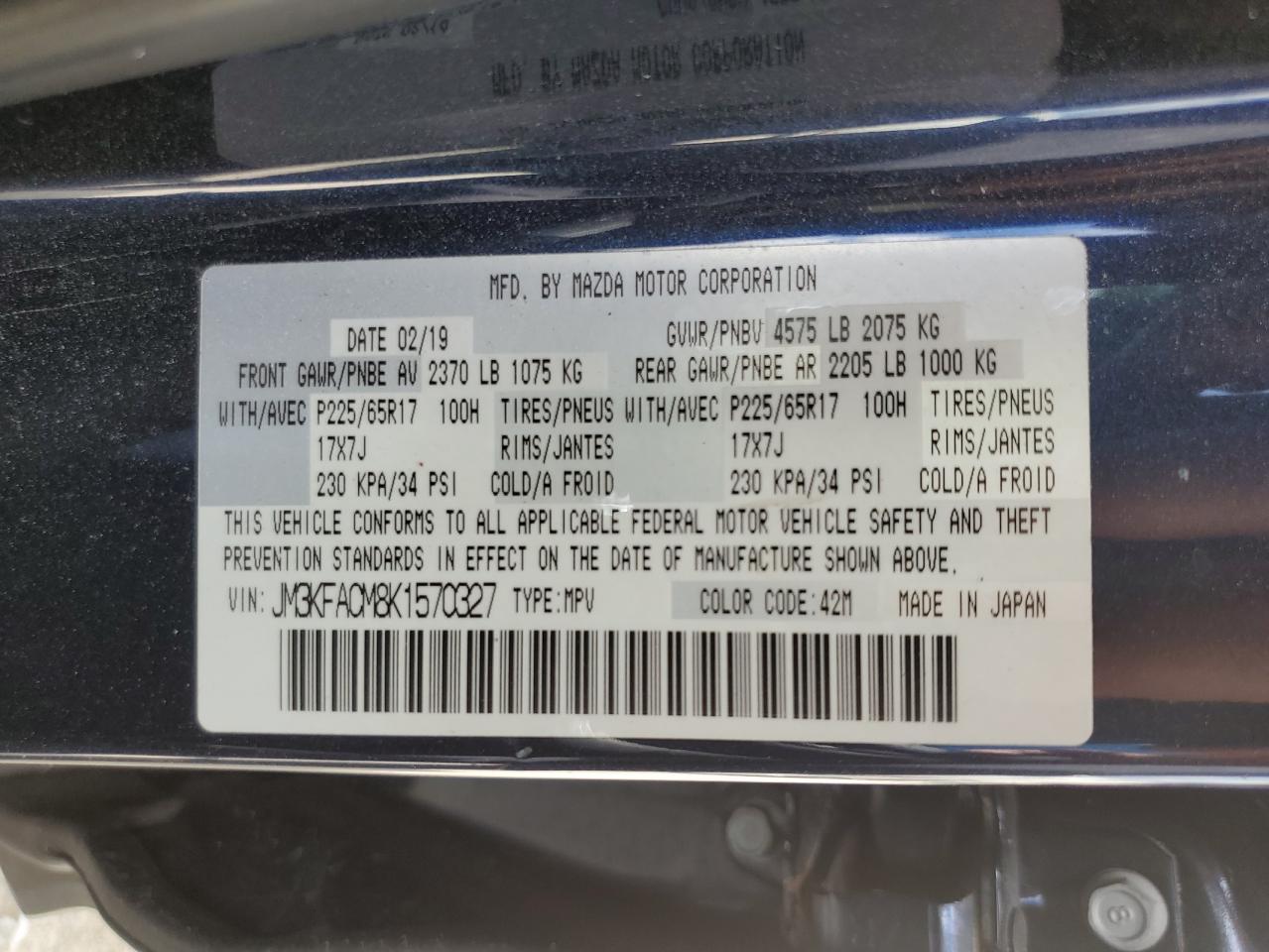 JM3KFACM8K1570327 2019 Mazda Cx-5 Touring