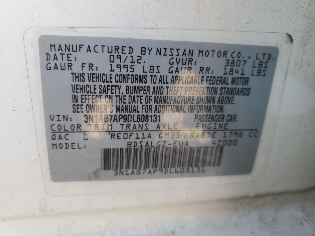 3N1AB7AP9DL608131 2013 Nissan Sentra S