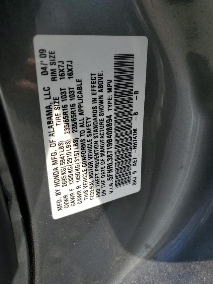 2009 Honda Odyssey Exl VIN: 5FNRL38719B408894 Lot: 71746374