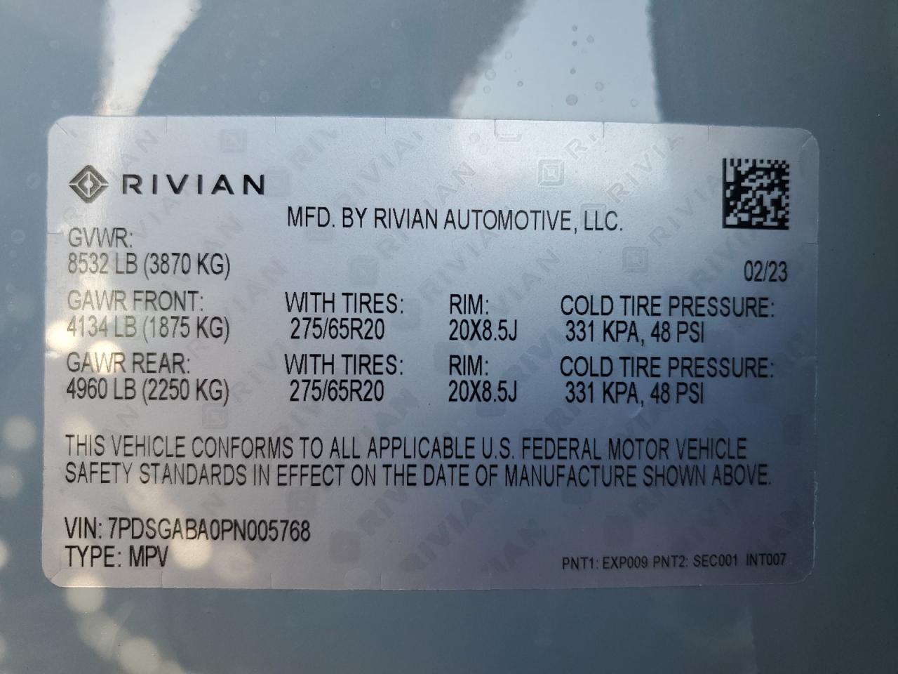 2023 Rivian R1S Adventure VIN: 7PDSGABA0PN005768 Lot: 73223724