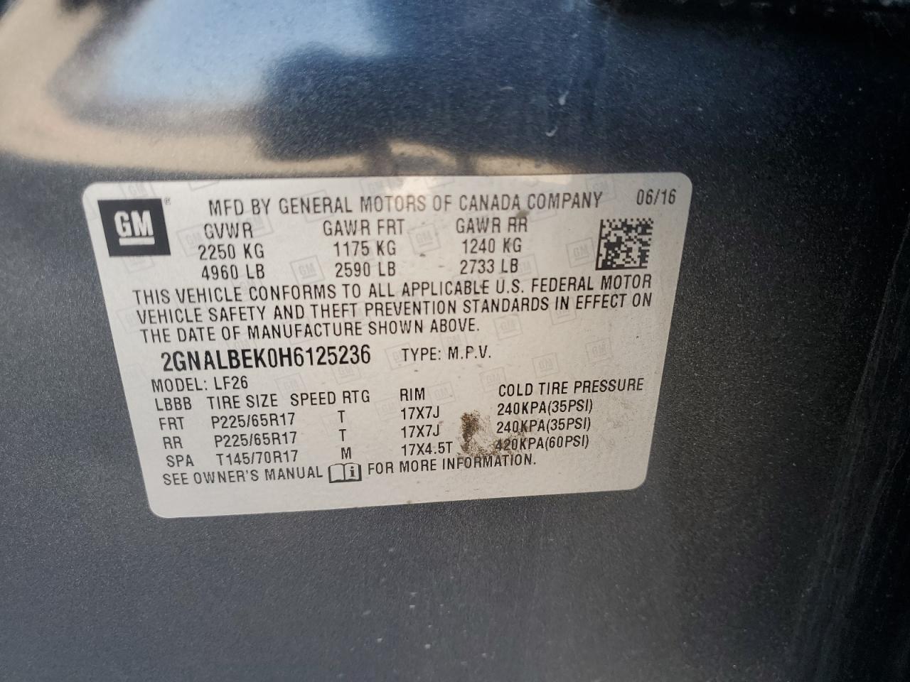 2GNALBEK0H6125236 CHEVROLET EQUINOX 2017