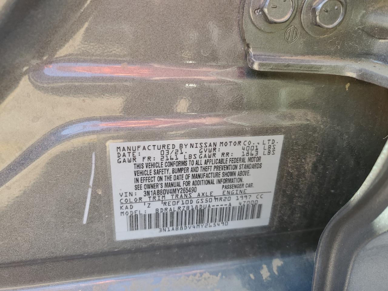 3N1AB8DV4MY265490 2021 Nissan Sentra Sr