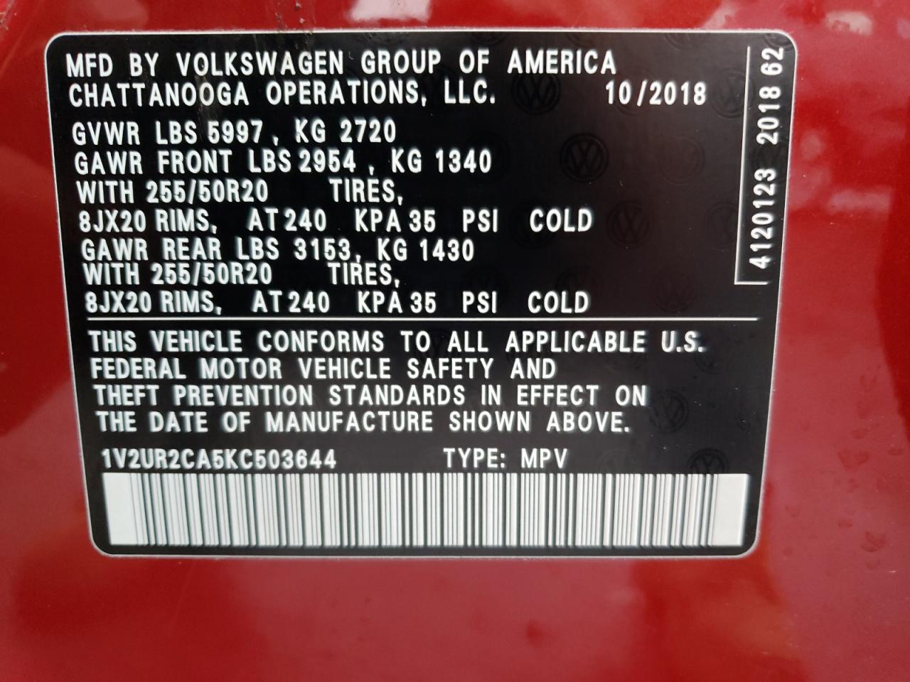 1V2UR2CA5KC503644 2019 VOLKSWAGEN ATLAS - Image 13