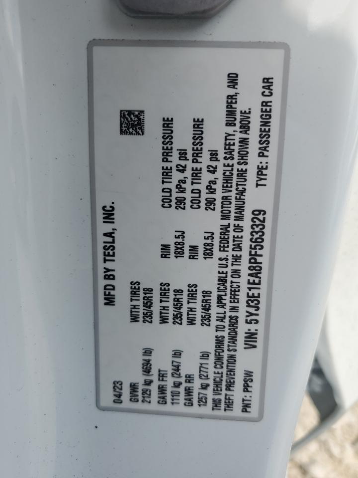 5YJ3E1EA8PF563329 2023 Tesla Model 3