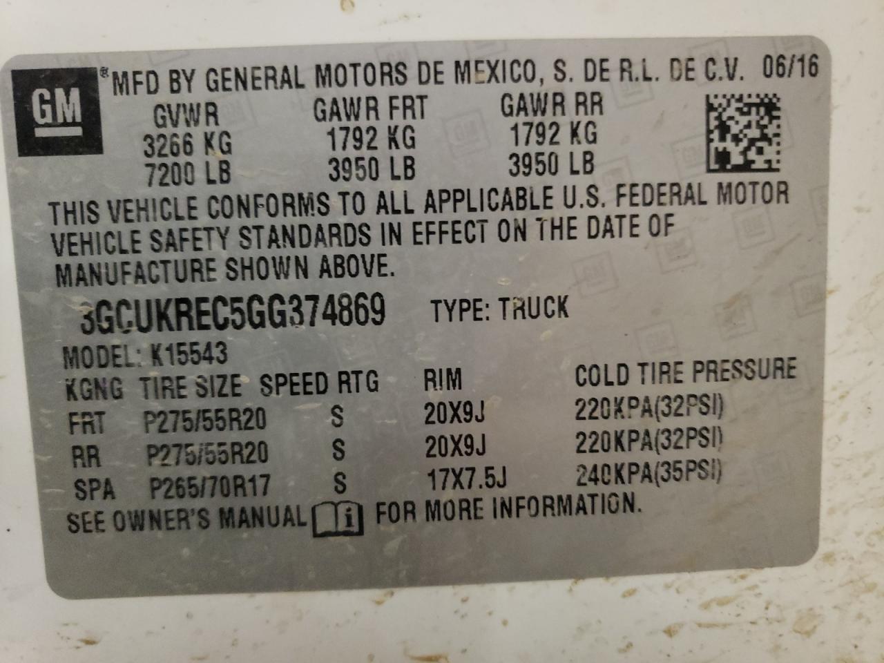 3GCUKREC5GG374869 2016 Chevrolet Silverado K1500 Lt