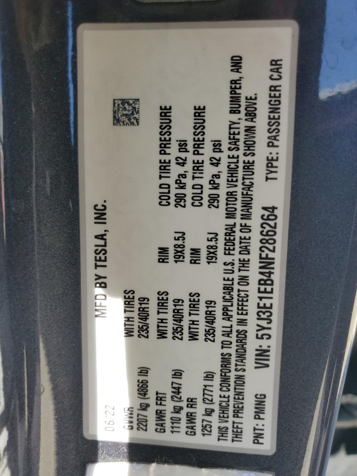 5YJ3E1EB4NF286264 2022 Tesla Model 3