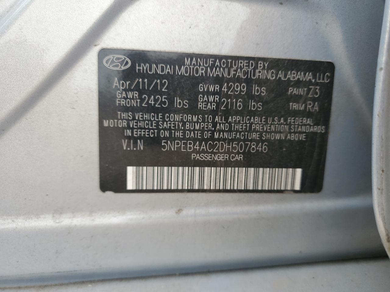 5NPEB4AC2DH507846 2013 Hyundai Sonata Gls