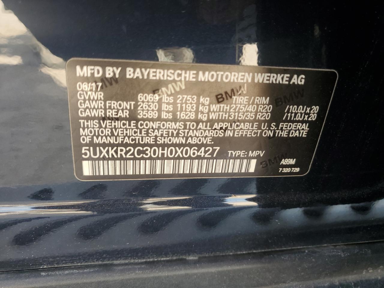 5UXKR2C30H0X06427 2017 BMW X5 Sdrive35I