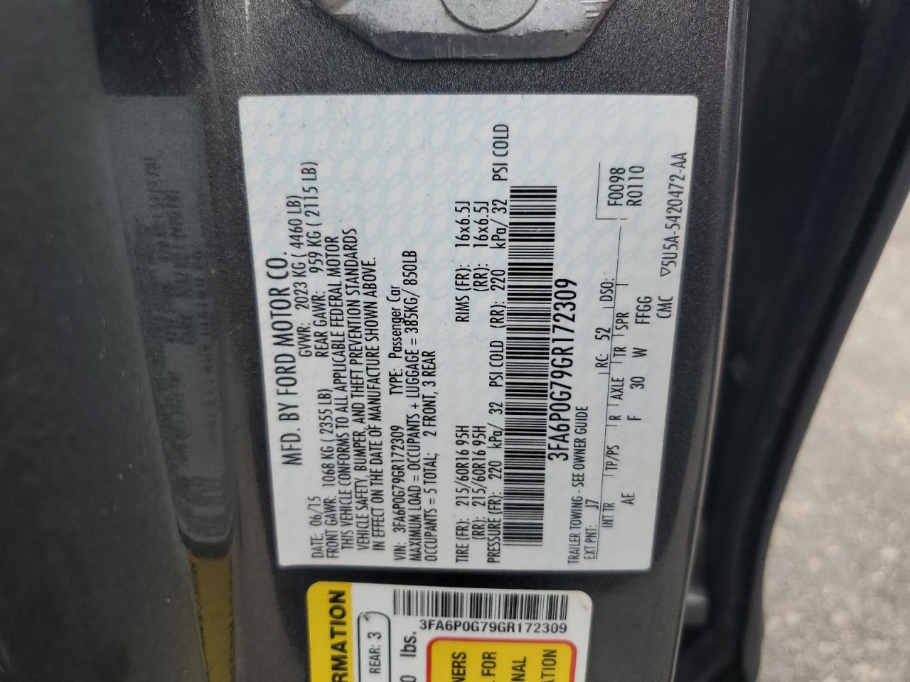 3FA6P0G79GR172309 2016 FORD FUSION - Image 12