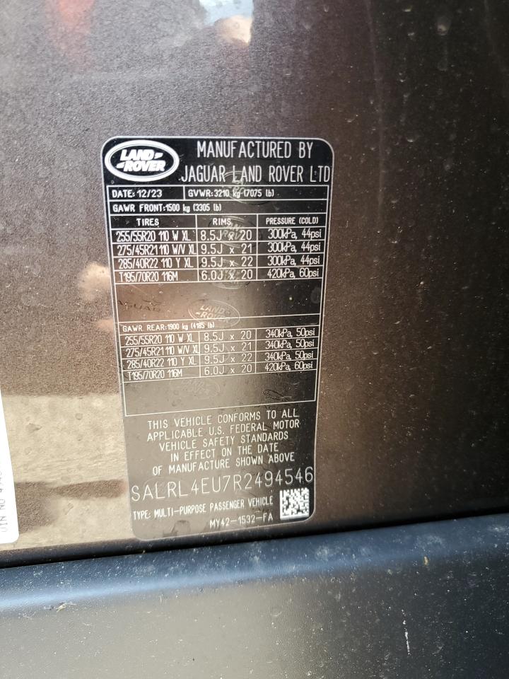 2024 Land Rover Discovery Dynamic Se VIN: SALRL4EU7R2494546 Lot: 69294824