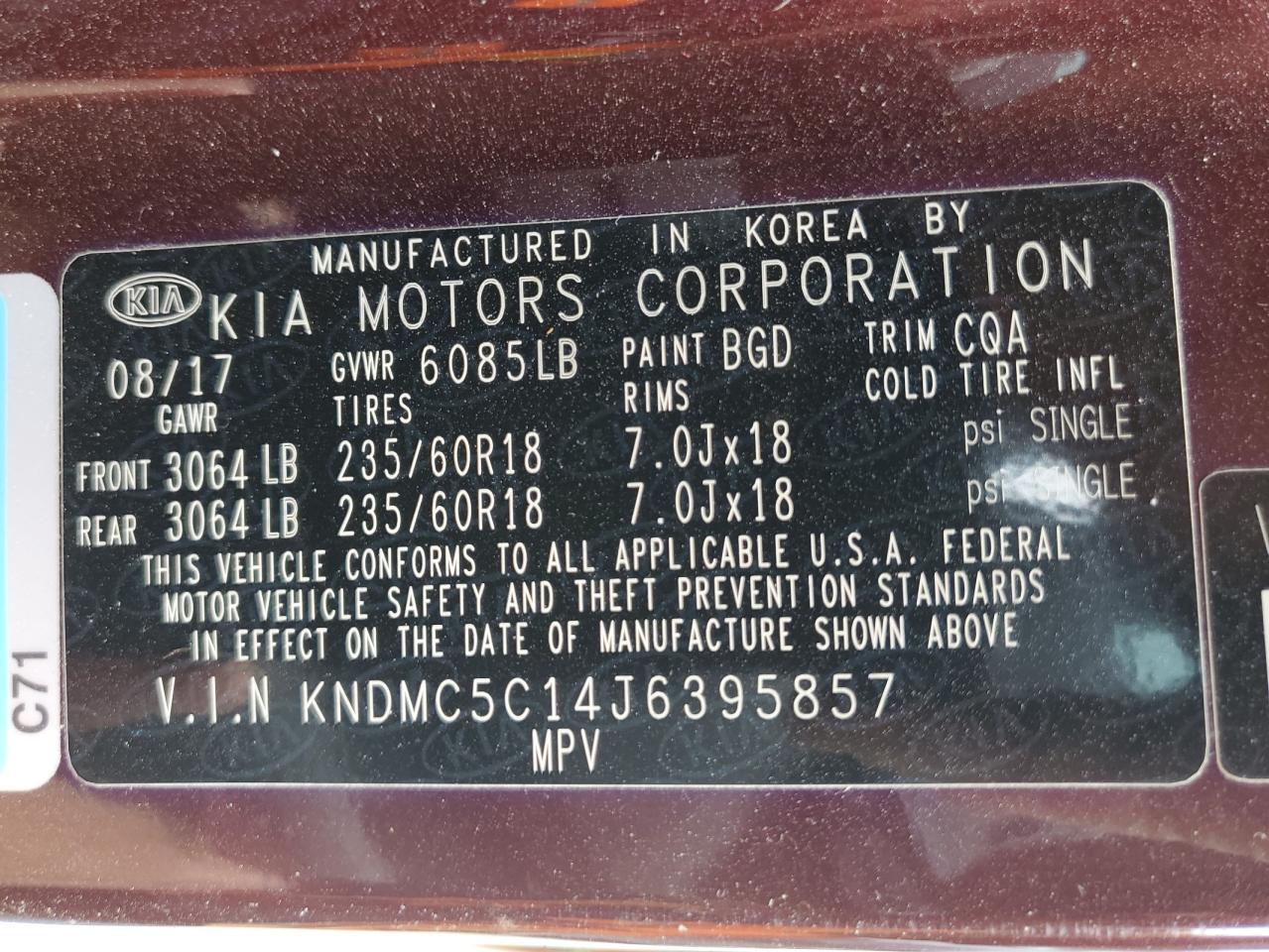 KNDMC5C14J6395857 2018 Kia Sedona Ex