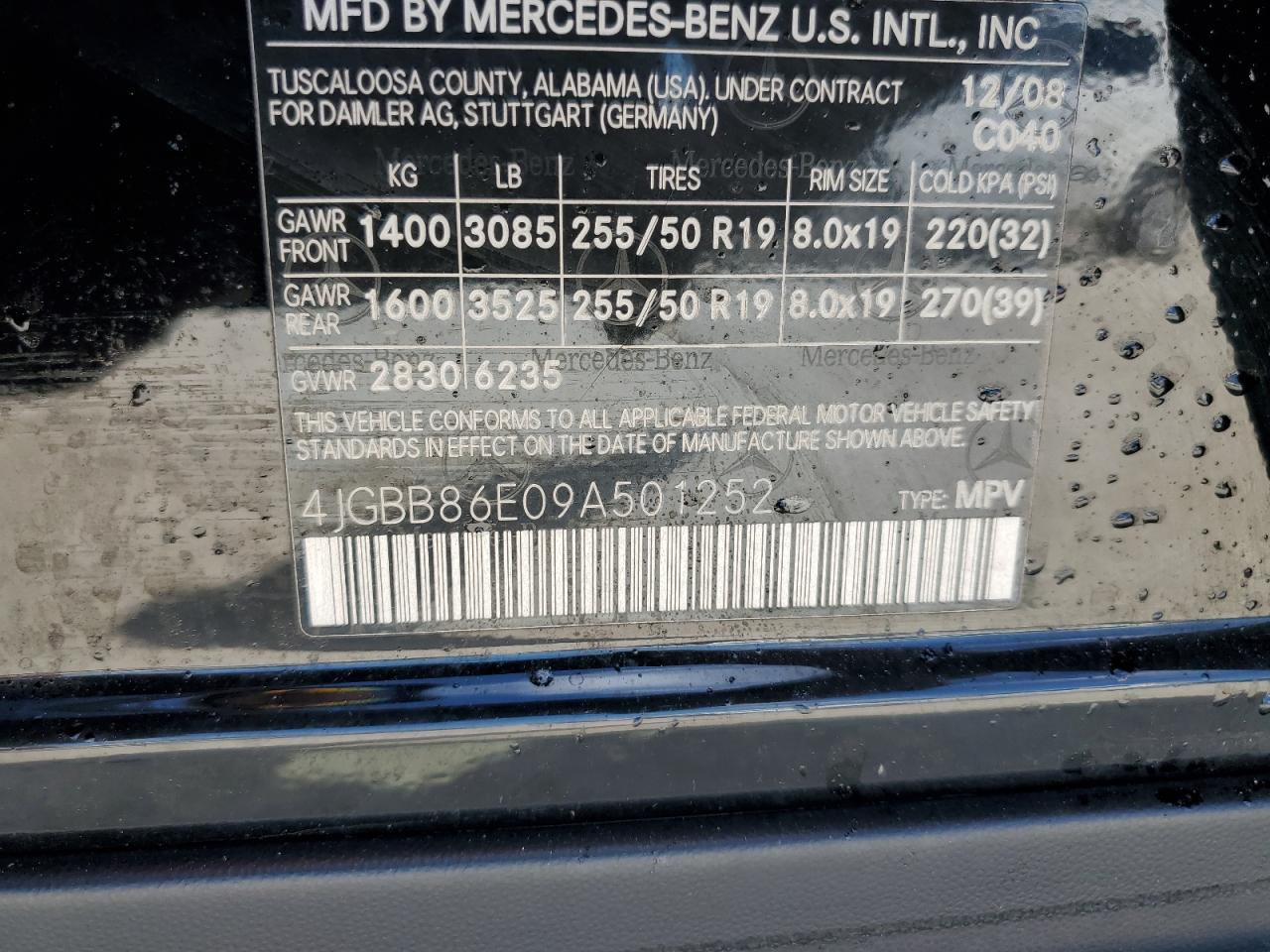 4JGBB86E09A501252 2009 Mercedes-Benz Ml 350