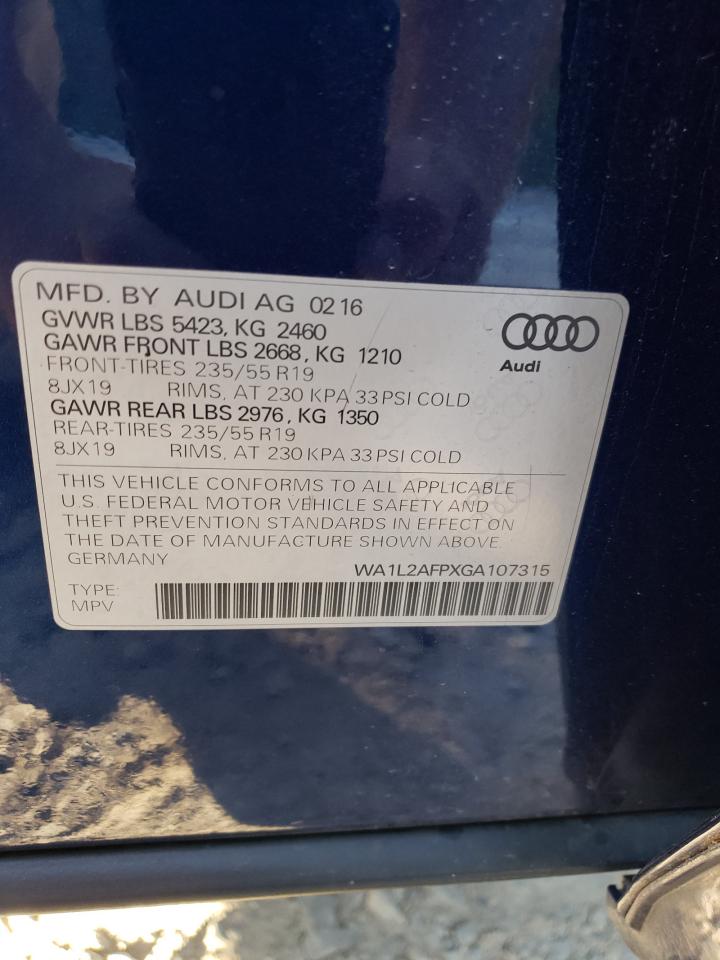 2016 Audi Q5 Premium Plus VIN: WA1L2AFPXGA107315 Lot: 71123144