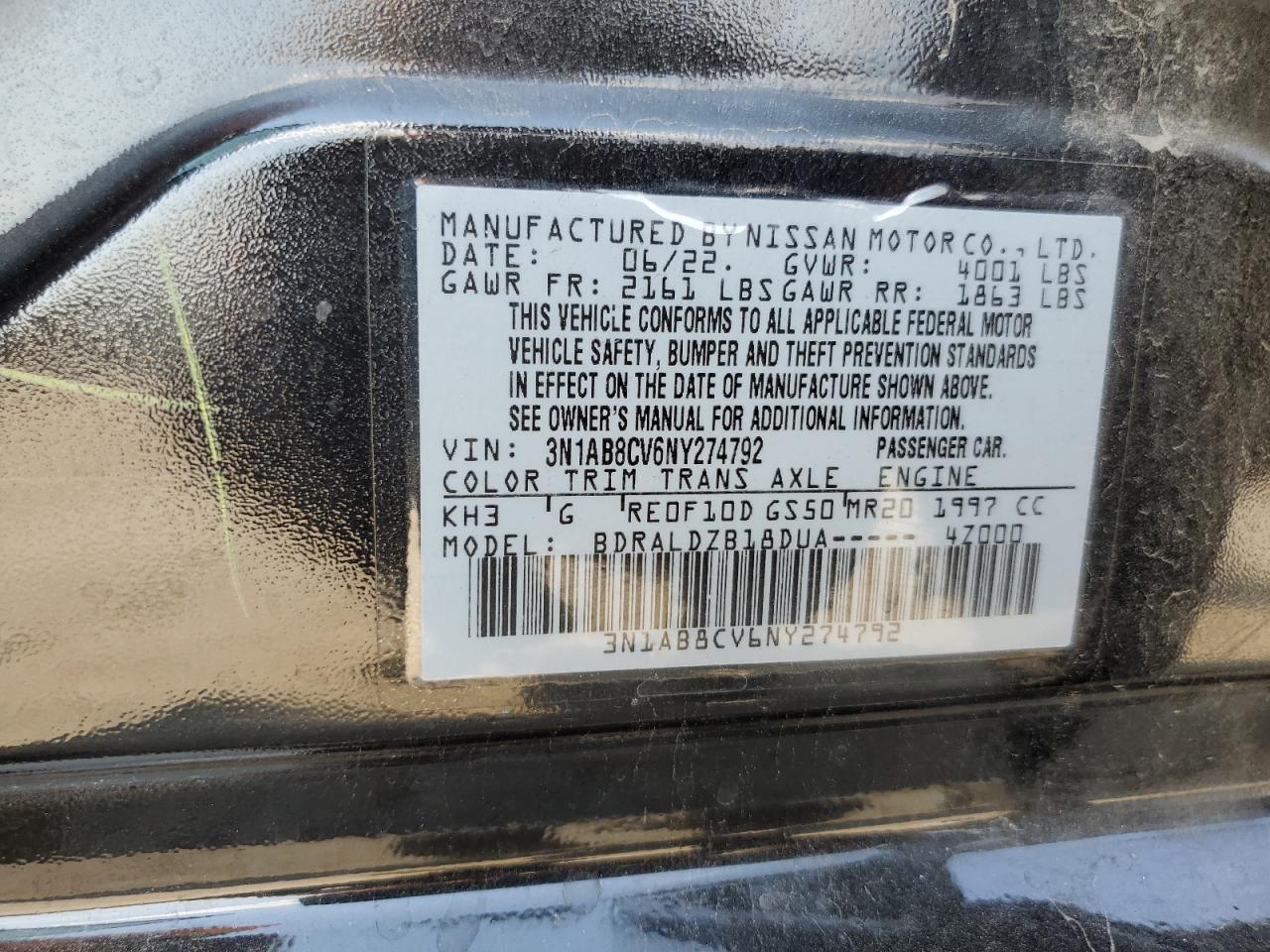 3N1AB8CV6NY274792 2022 Nissan Sentra Sv