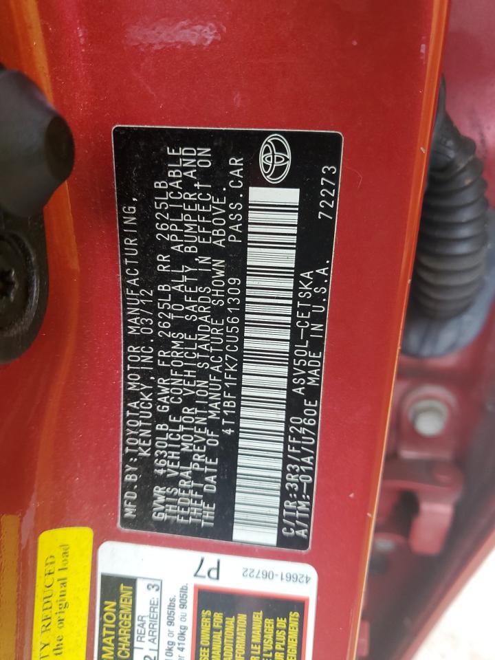 4T1BF1FK7CU561309 2012 Toyota Camry Base