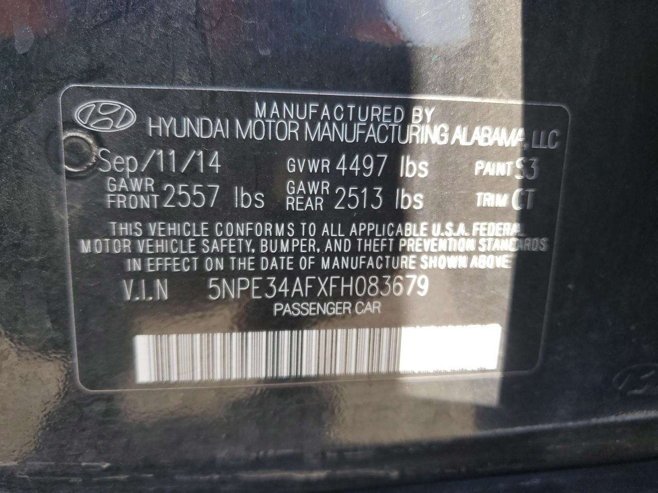 5NPE34AFXFH083679 2015 Hyundai Sonata Sport