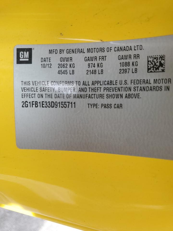 2013 Chevrolet Camaro Lt VIN: 2G1FB1E33D9155711 Lot: 69453544