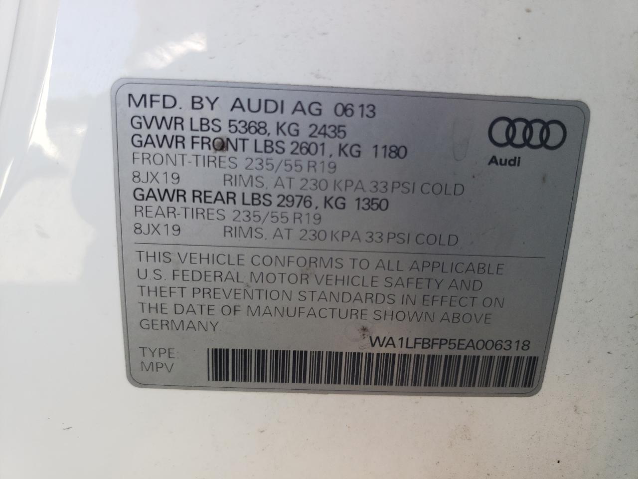 WA1LFBFP5EA006318 2014 Audi Q5 Premium Plus