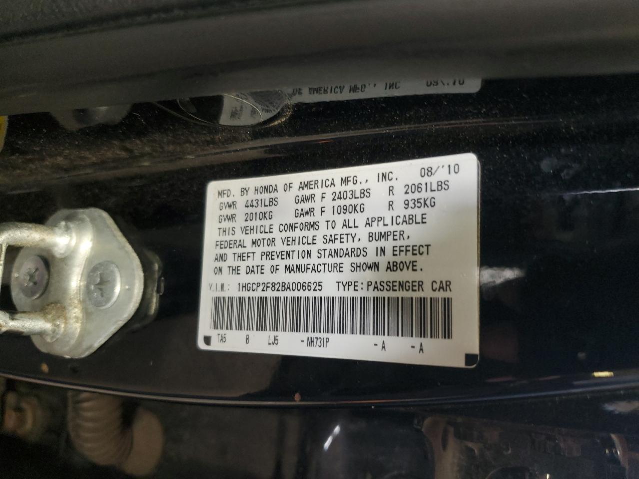 1HGCP2F82BA006625 2011 Honda Accord Exl