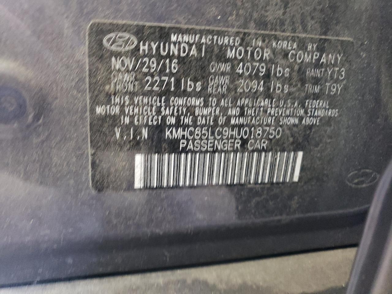 KMHC85LC9HU018750 2017 Hyundai Ioniq Limited