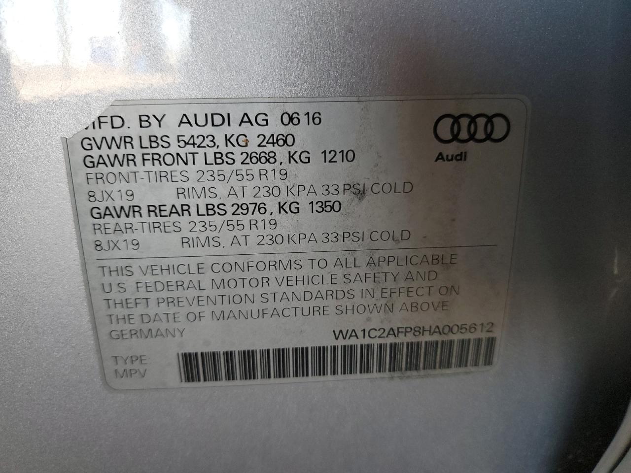 WA1C2AFP8HA005612 2017 Audi Q5 Premium