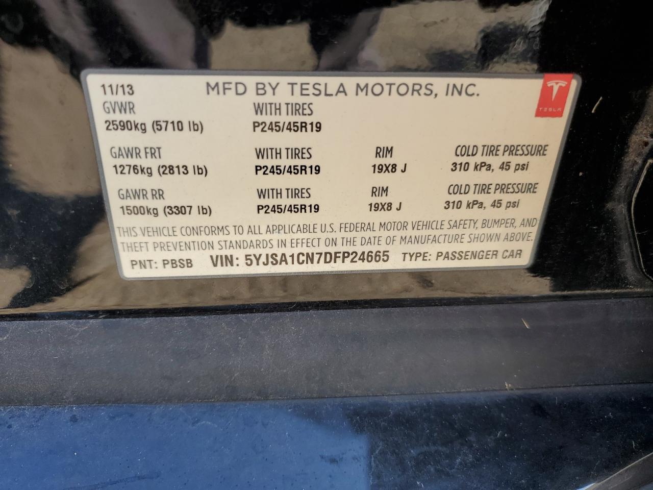 2013 Tesla Model S VIN: 5YJSA1CN7DFP24665 Lot: 72679604