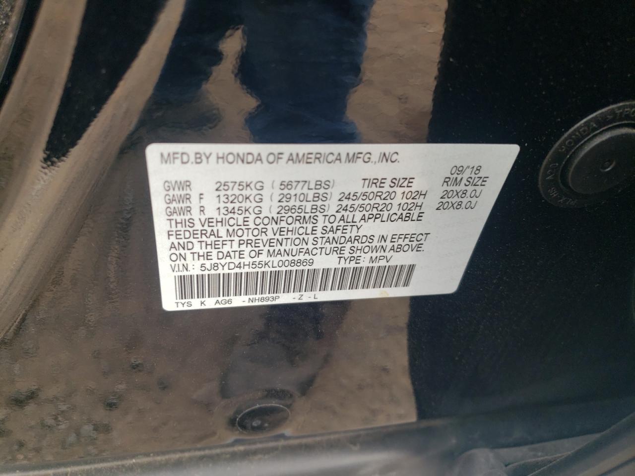 5J8YD4H55KL008869 2019 Acura Mdx Technology