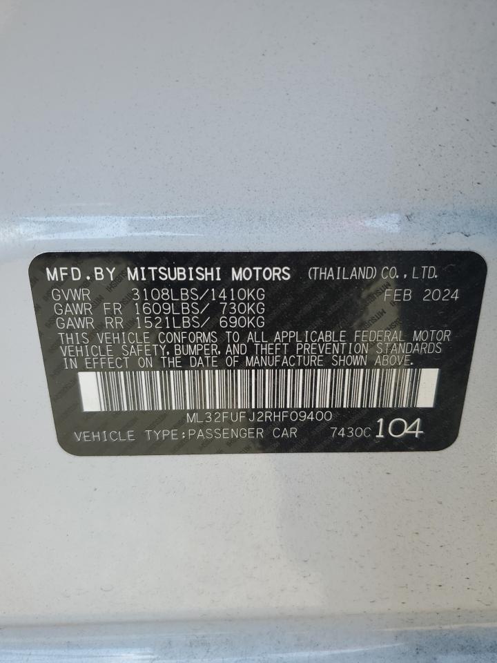 2024 Mitsubishi Mirage G4 Es VIN: ML32FUFJ2RHF09400 Lot: 71884004