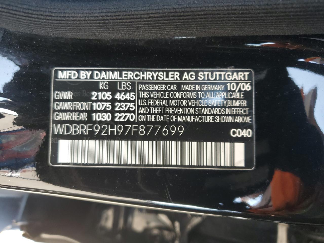 2007 Mercedes-Benz C 280 4Matic VIN: WDBRF92H97F877699 Lot: 70719474