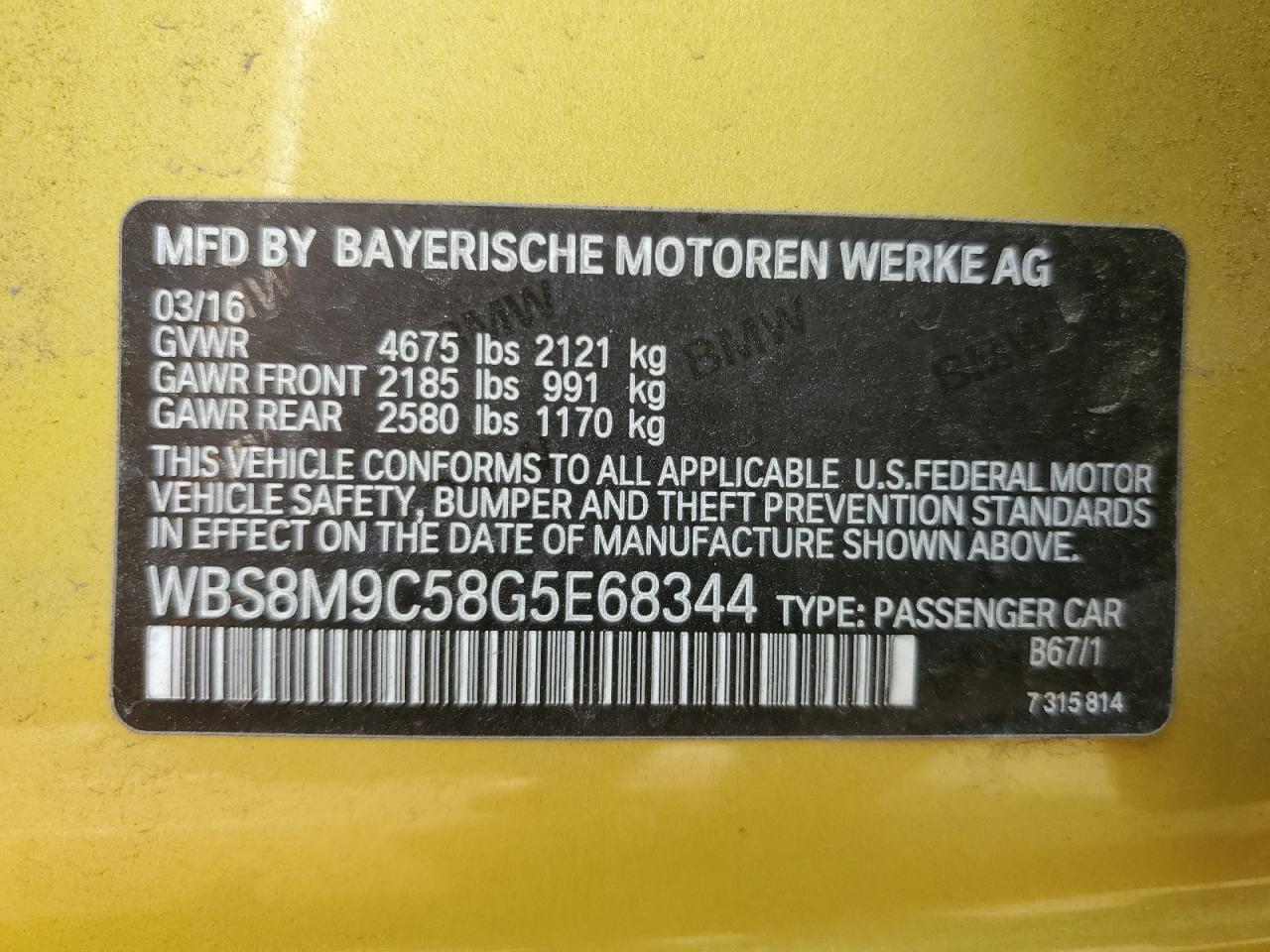 WBS8M9C58G5E68344 2016 BMW M3