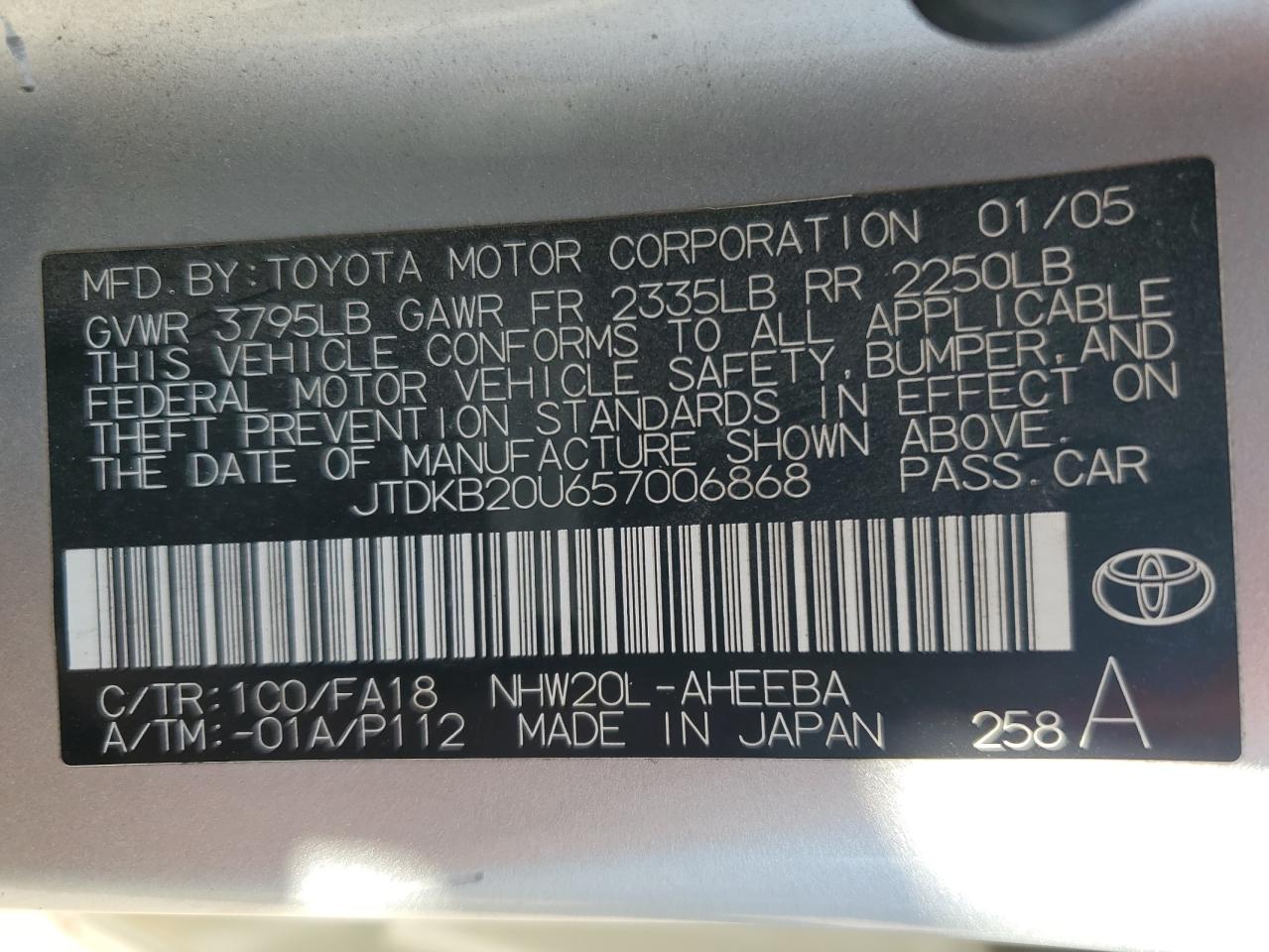 JTDKB20U657006868 2005 Toyota Prius