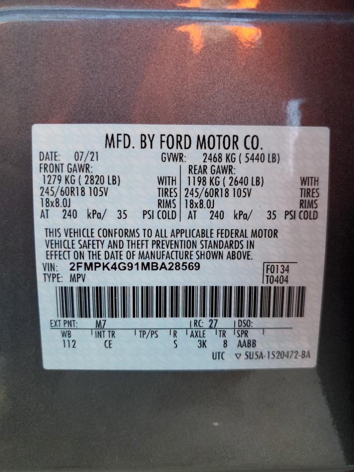 2021 Ford Edge Se VIN: 2FMPK4G91MBA28569 Lot: 70858204