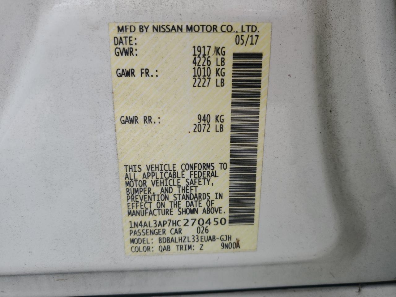 1N4AL3AP7HC270450 2017 Nissan Altima 2.5