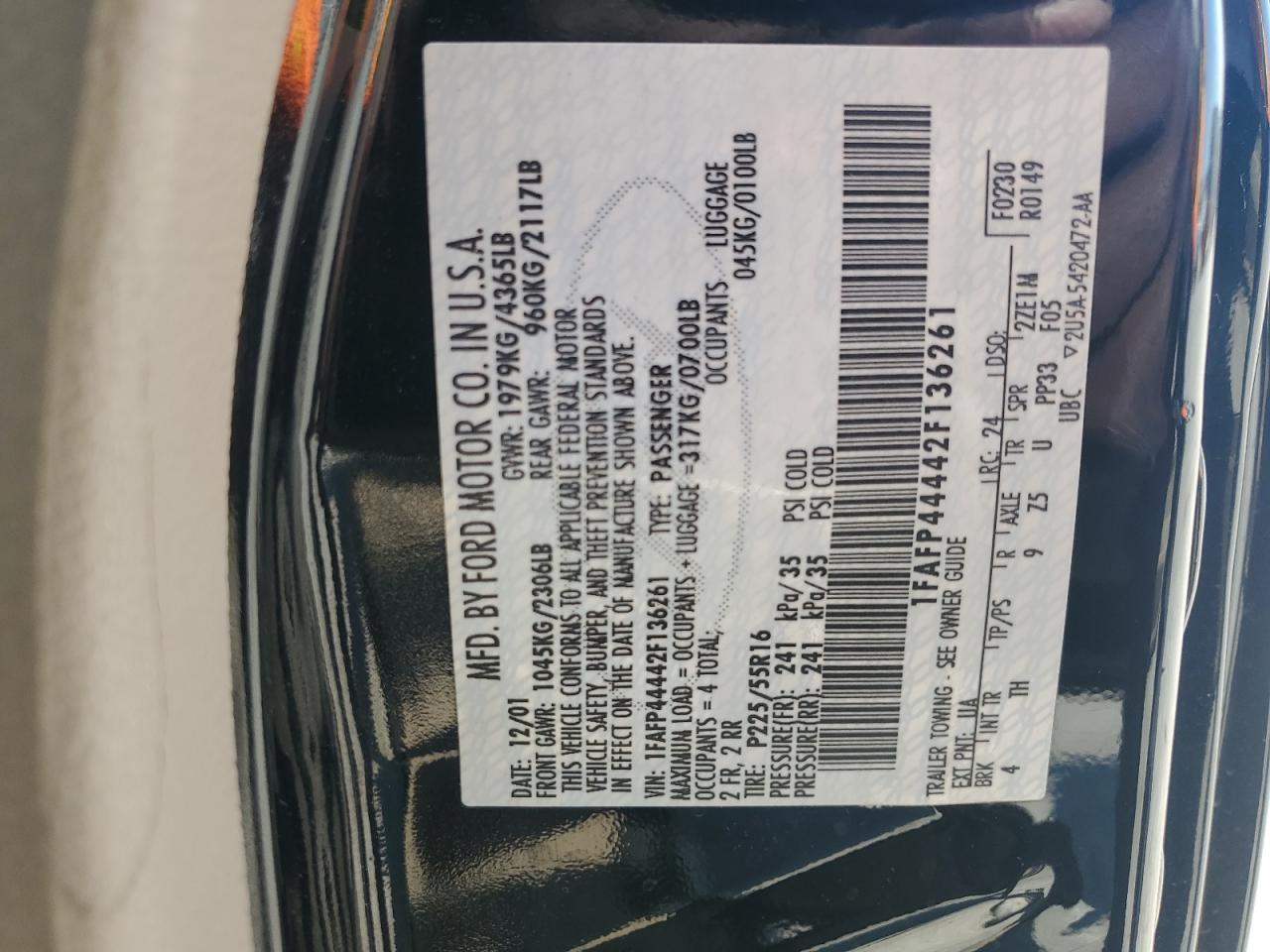 2002 Ford Mustang VIN: 1FAFP44442F136261 Lot: 69889644