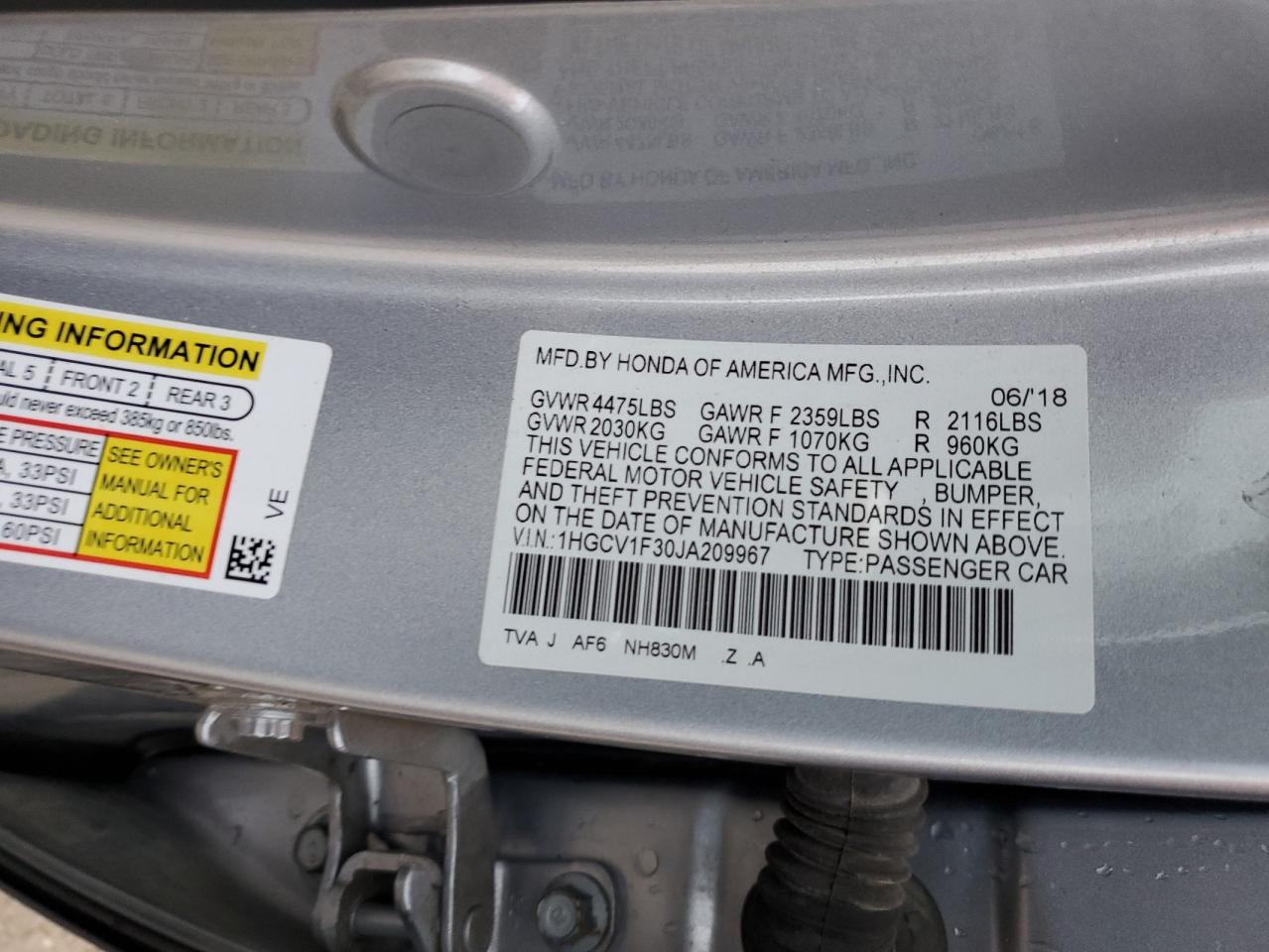 1HGCV1F30JA209967 2018 Honda Accord Sport