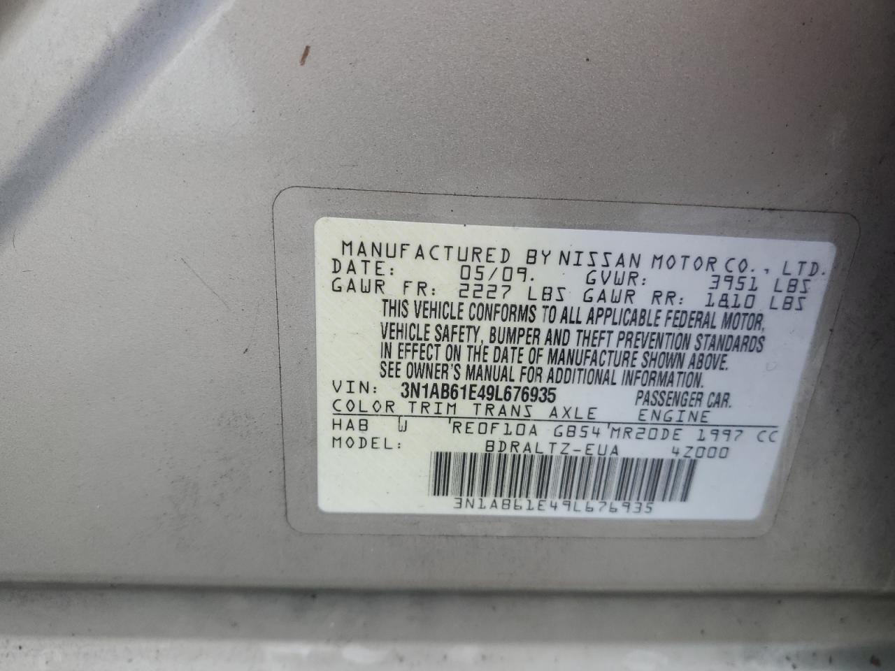 3N1AB61E49L676935 2009 Nissan Sentra 2.0