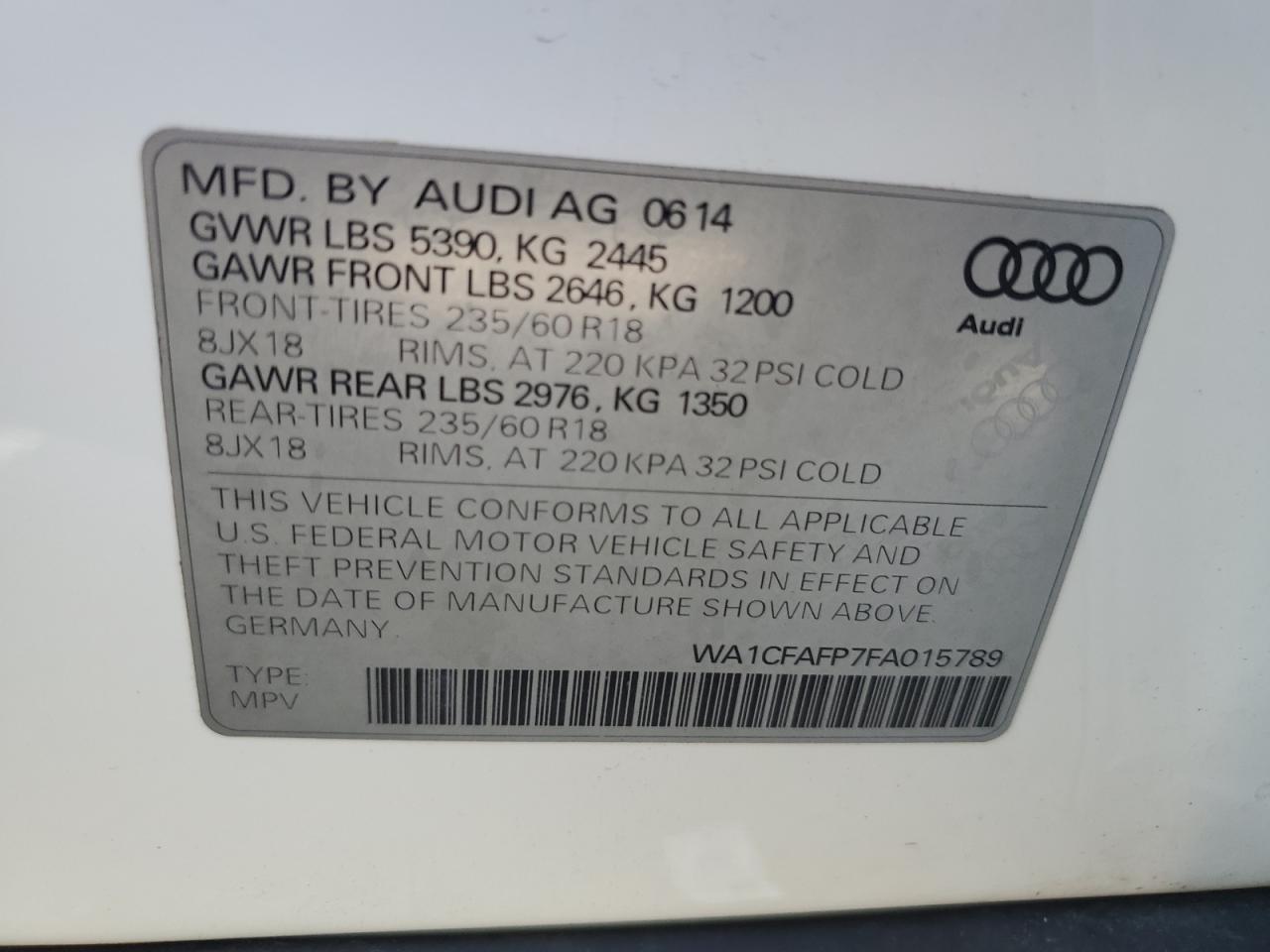 WA1CFAFP7FA015789 2015 Audi Q5 Premium