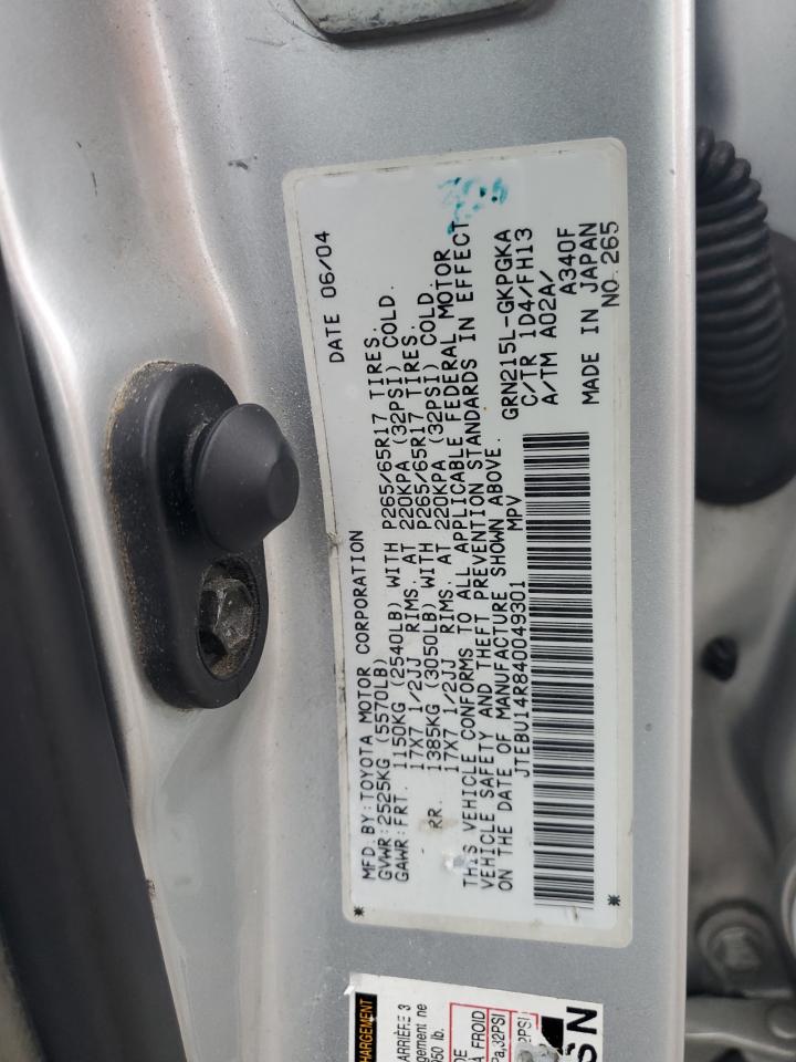 JTEBU14R840049301 2004 Toyota 4Runner Sr5