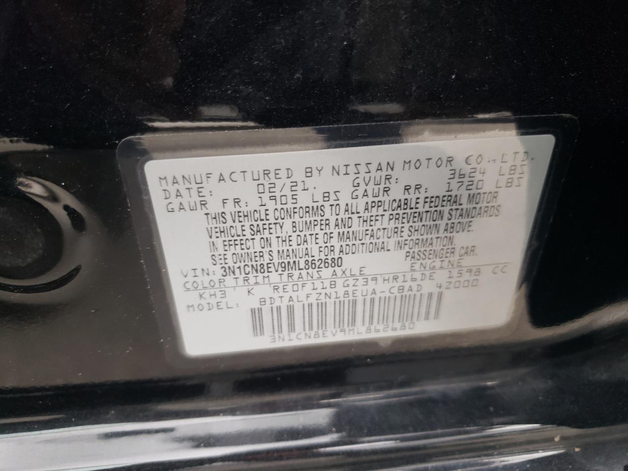 3N1CN8EV9ML862680 2021 Nissan Versa Sv