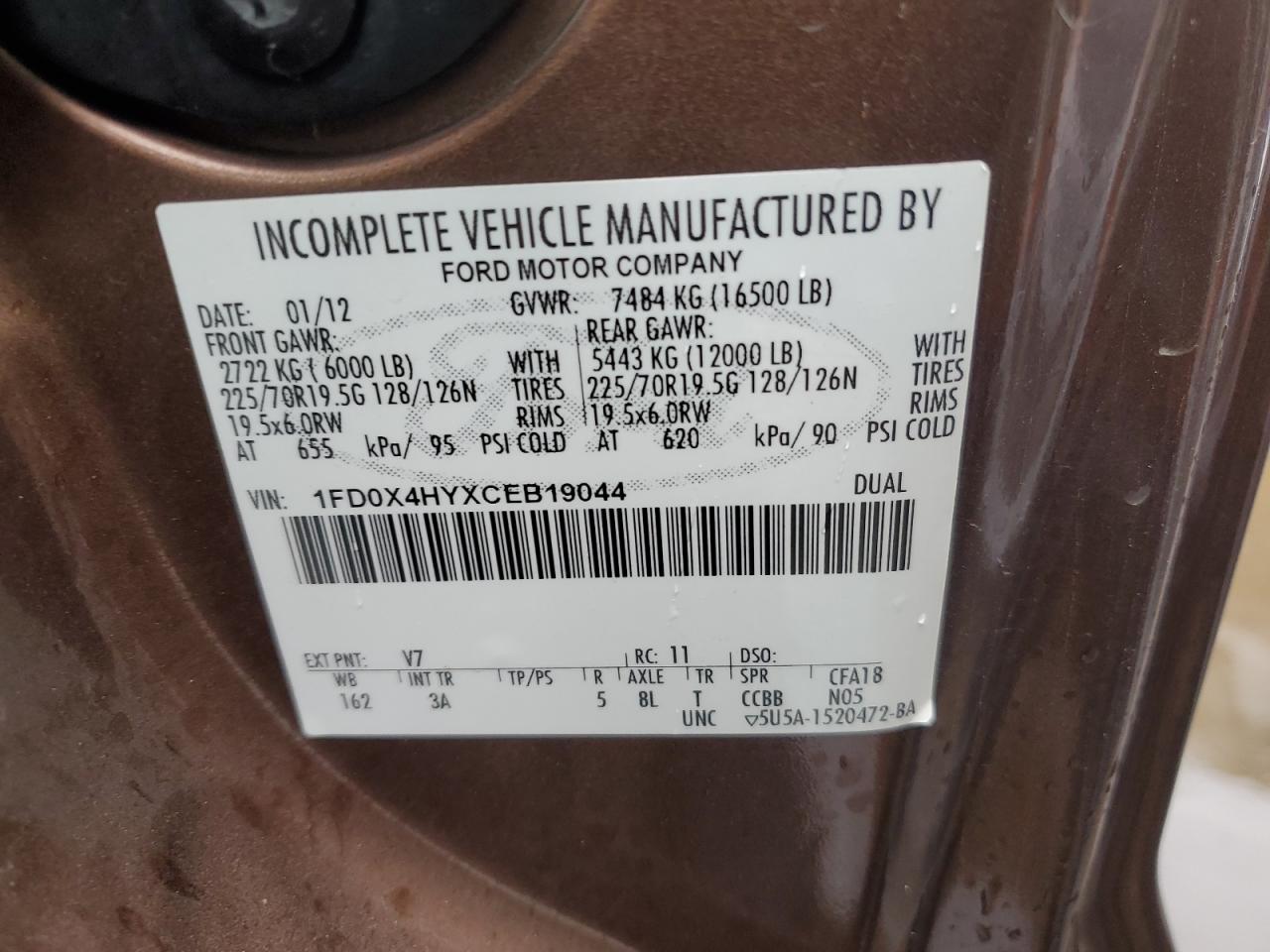 2012 Ford F450 Super Duty VIN: 1FD0X4HYXCEB19044 Lot: 72019534