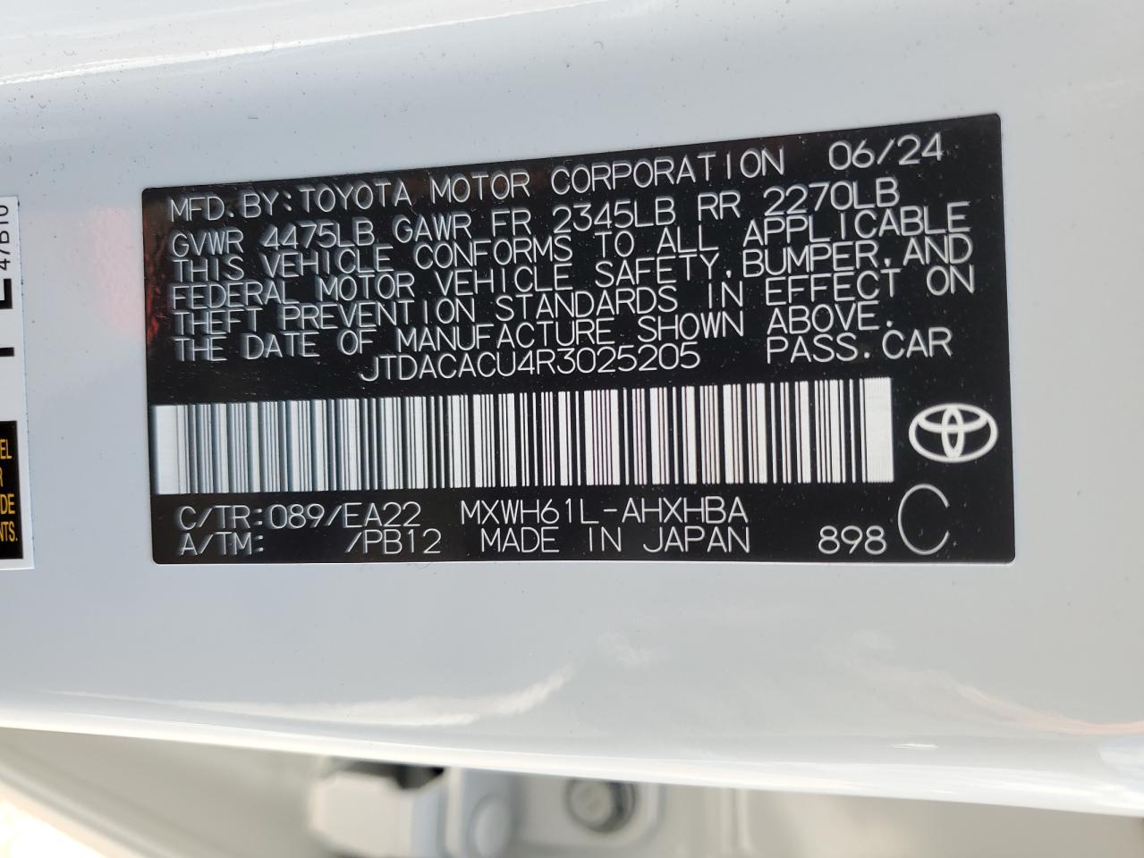 2024 Toyota Prius Prime Se VIN: JTDACACU4R3025205 Lot: 73603824