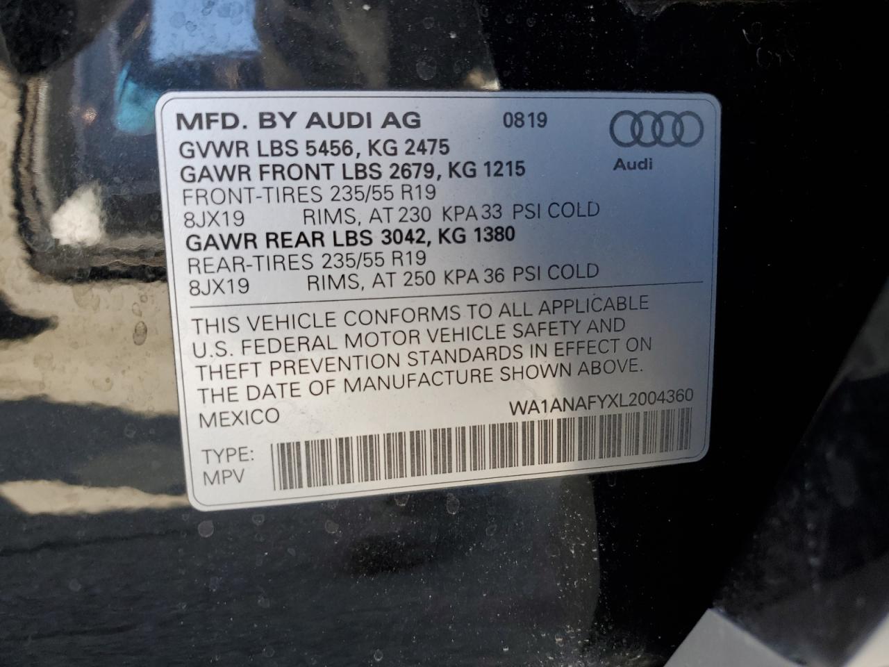 2020 Audi Q5 Premium VIN: WA1ANAFYXL2004360 Lot: 70866054