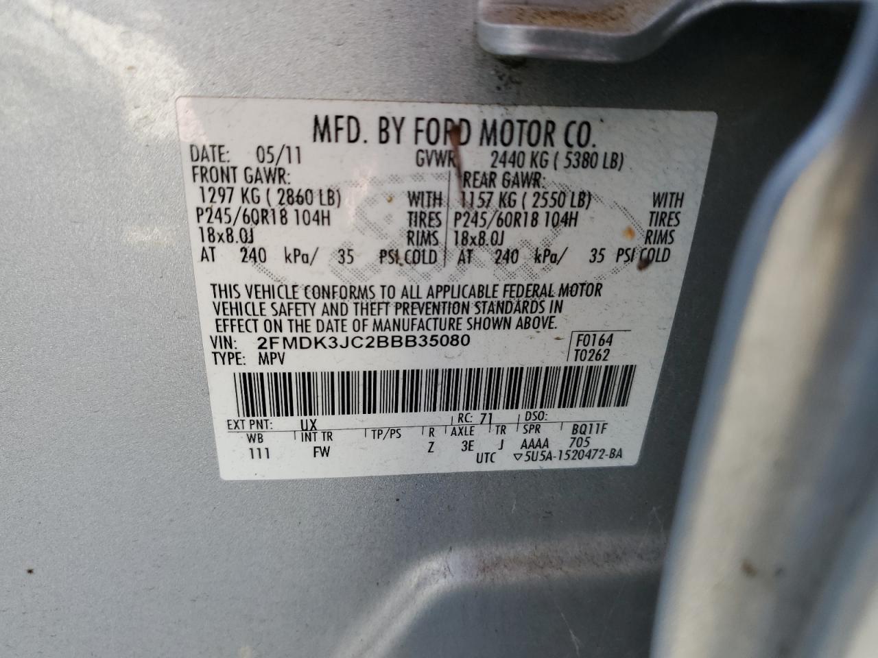 2FMDK3JC2BBB35080 2011 Ford Edge Sel