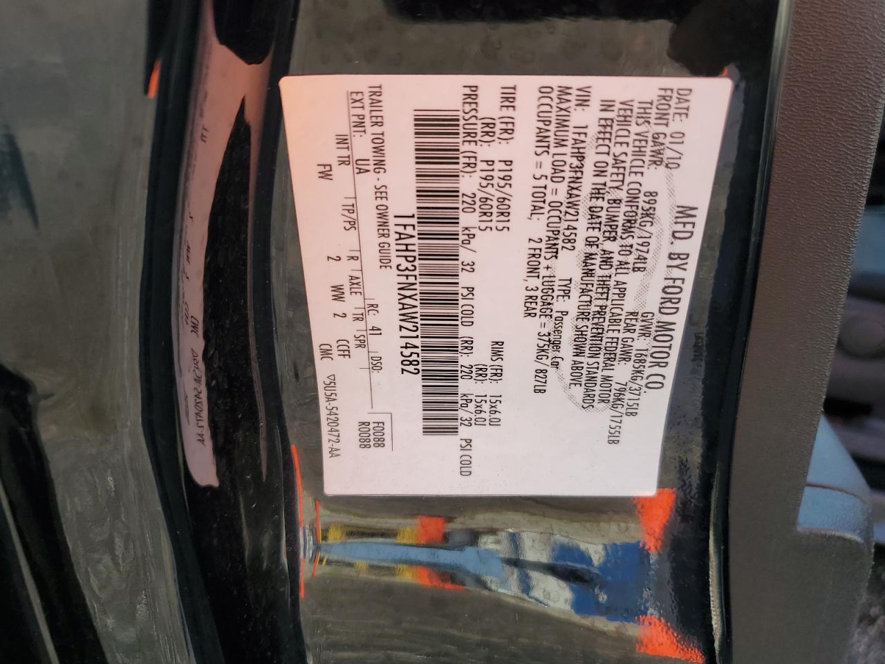 1FAHP3FNXAW214582 2010 Ford Focus Se